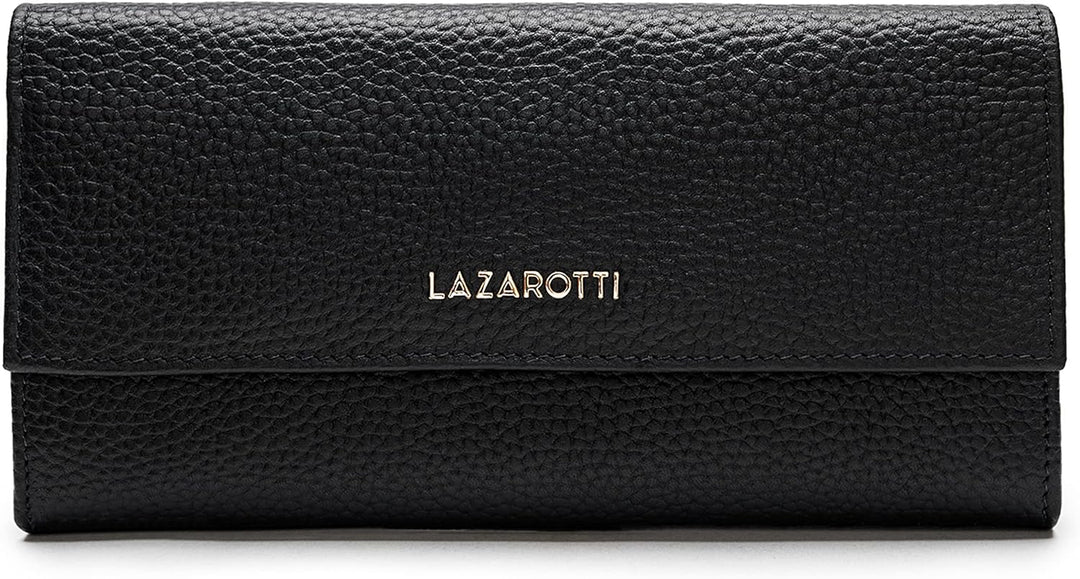 Lazarotti Bologna grosse Leder Geldbörse Damen | mit Druckknopf, grossem Reissverschlussfach, 12 Kar