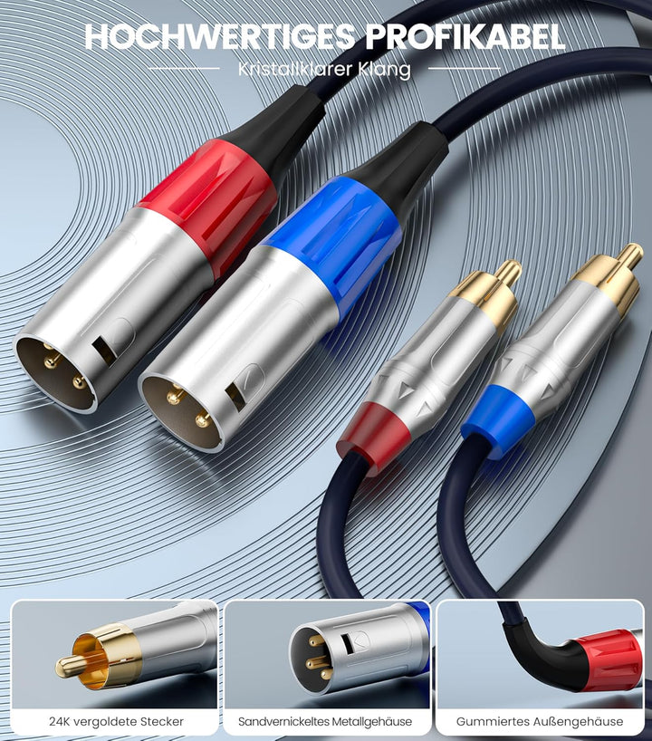 Tisino Dual Cinch auf XLR Kabel, 2 Cinch auf 2 XLR Male HiFi Stereo Audio Verbindung Mikrofonkabel D