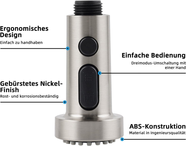 3 Modi Wasserhahn Aufsatz Pull out Brausekopf Küchenarmatur Geschirrbrause Handbrause Wassersparer f