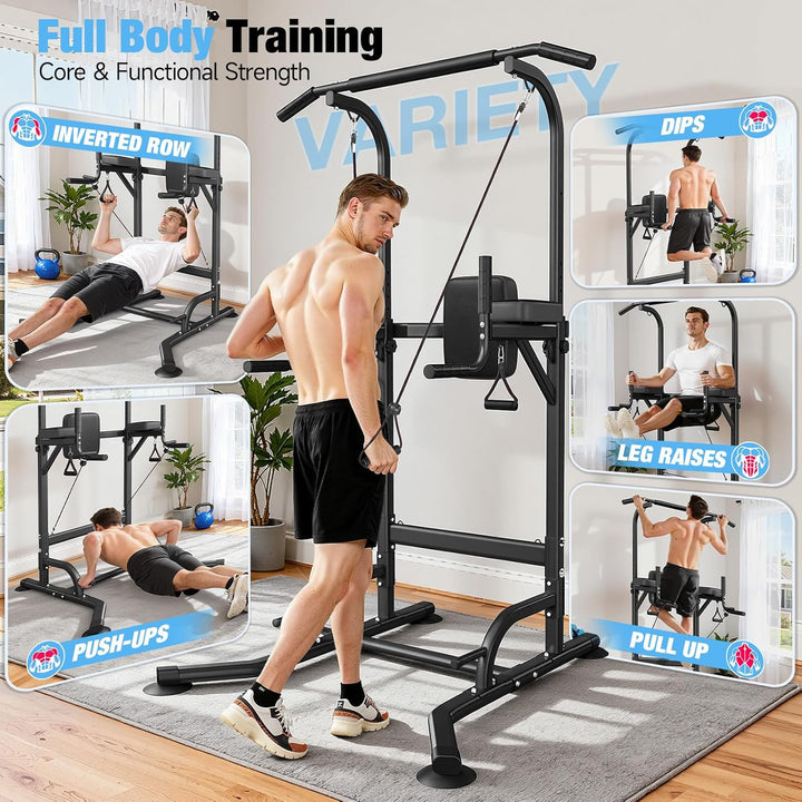 Dskeuzeew Power Tower Multifunktions-Dip-Station für Heim-Fitnessstudio, freistehende Klimmzugstange