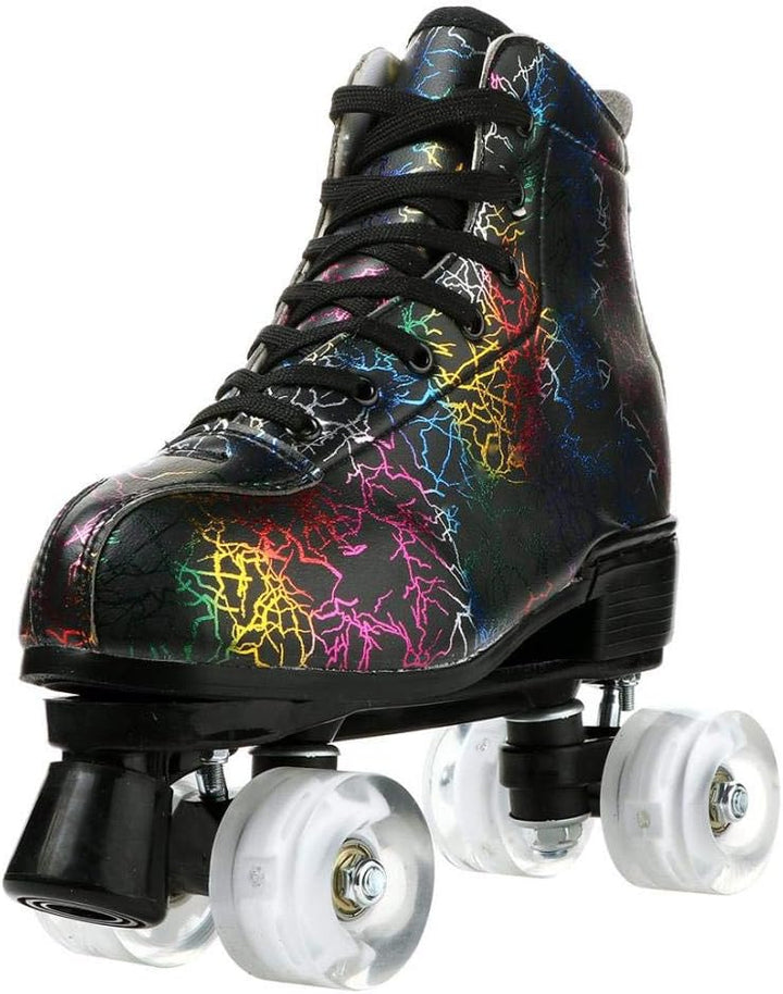 Unisex Roller Skates Double Raw Four Wheels Classic High-top PU Leather Lighting Roller Skates Shoes