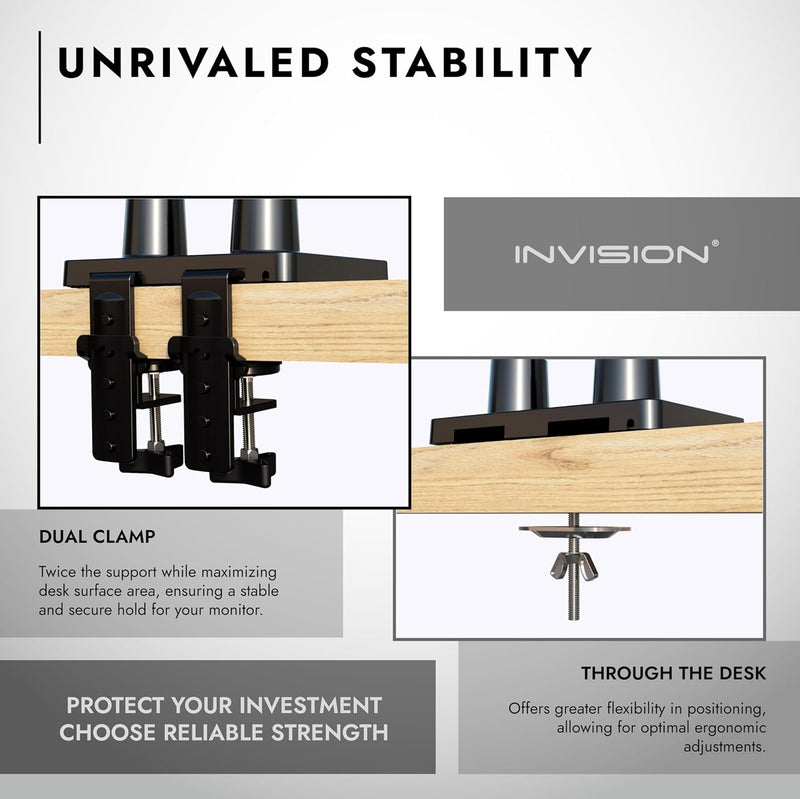 Invision Halterung 2 Monitore für 24-35 Zoll Bildschirme VESA 75mm & 100mm Höhenverstellbar Neigen S