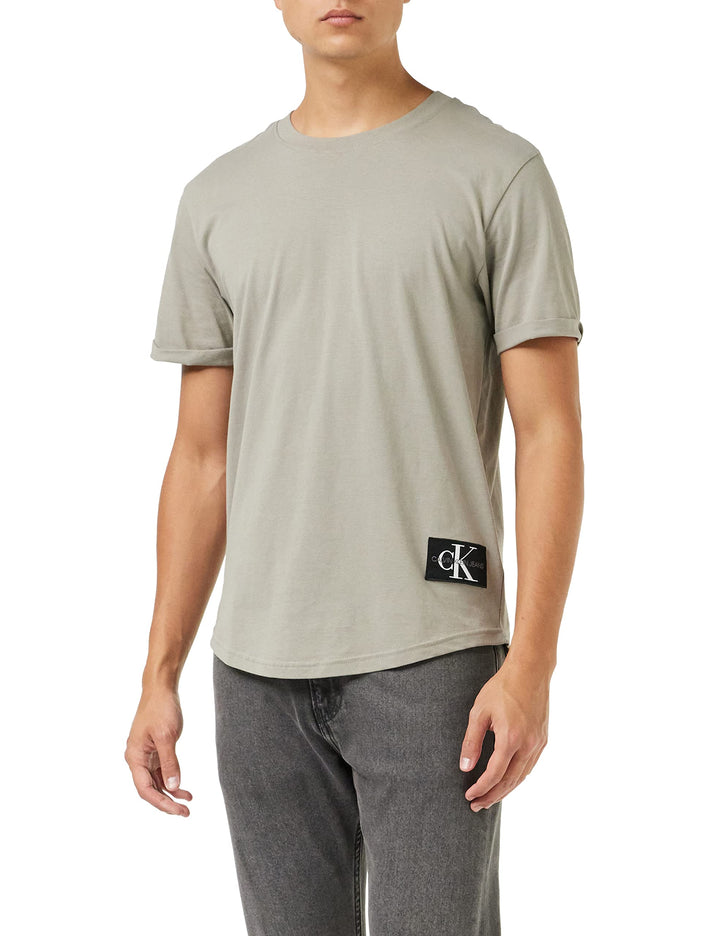 Calvin Klein Jeans Herren Badge Turn Up Sleeve Kurzarm Strickoberteile, Grau (Elephant Skin)