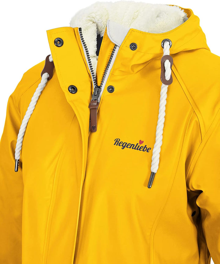 Regenliebe Damen Regenmantel Friesennerz mit Teddyfleece gefüttert, Gelb