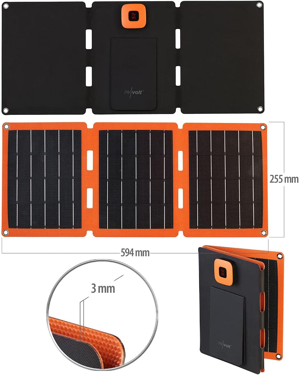 revolt Solar Panel USB: 21-Watt-Solarpanel-Ladegerät, USB-C/-A, je 2,4 A, faltbar, IP65, ETFE (Solar