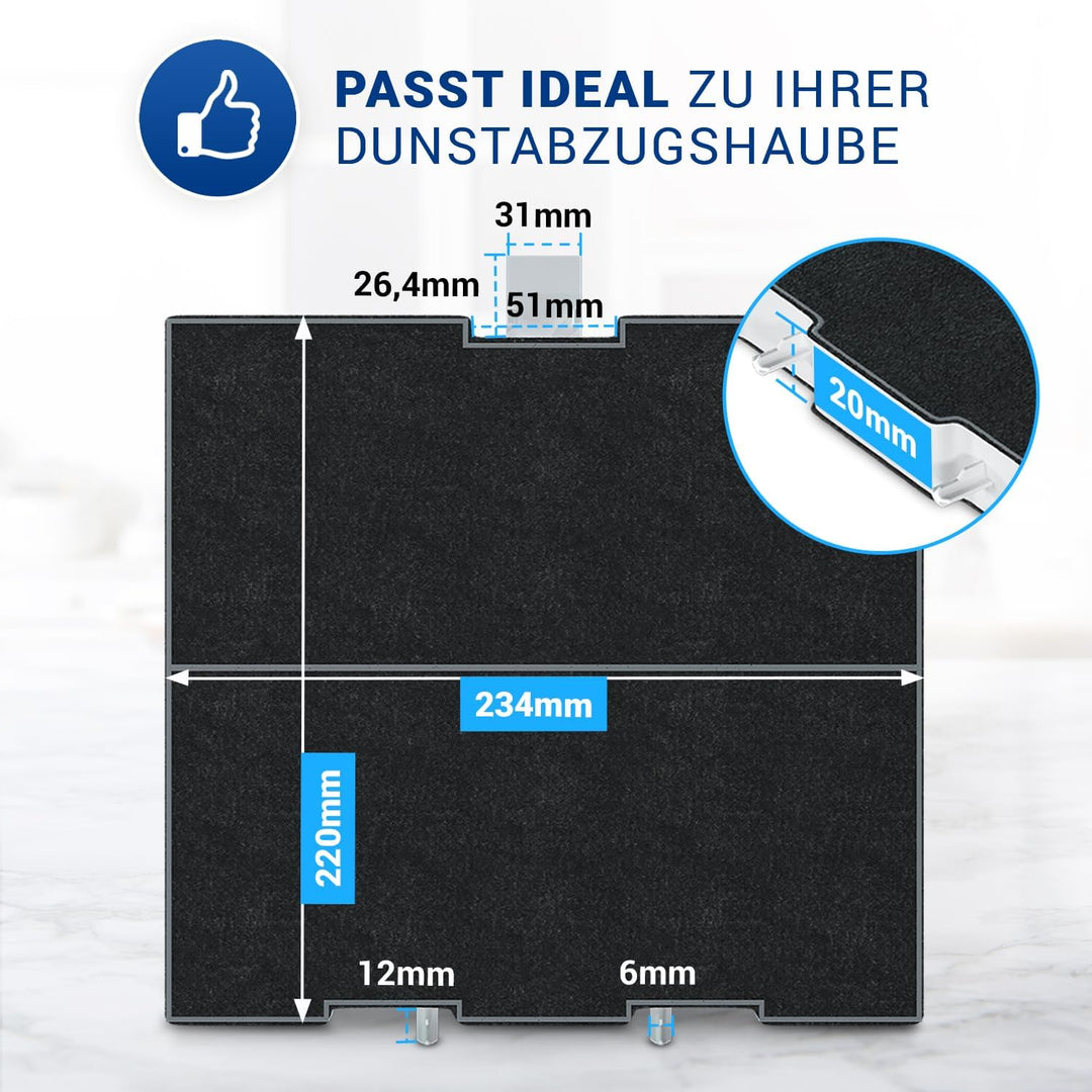VIOKS Abzugshaube Filter 234x220x20 mm Ersatz für Bosch 00669419 00744075 Kohlefilter für Dunstabzug