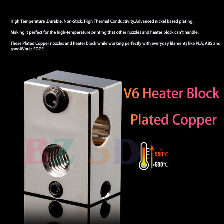 BZ 3D V6 All Metal Plated Copper Hotend,V6 Plattierte Kupfer Düse 0.4,Heizblock für V6 Hotend,Prusa