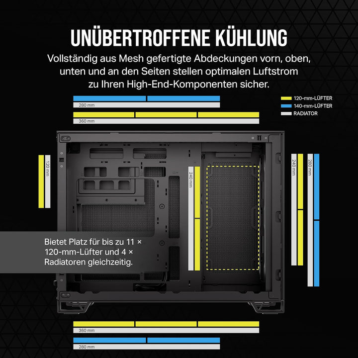 CORSAIR 2500D Airflow mATX PC-Gehäuse - Ohne Lüfter - Zweikammer-Design - Grosse Kühlungsflexibilitä