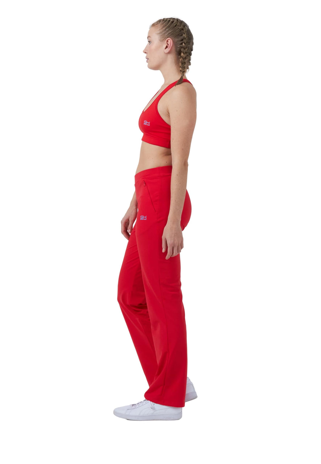 Sportkind Mädchen &amp; Damen Fitness, Sport Tennishose lang mit tiefen Taschen, atmungsaktiv, rot, Gr.