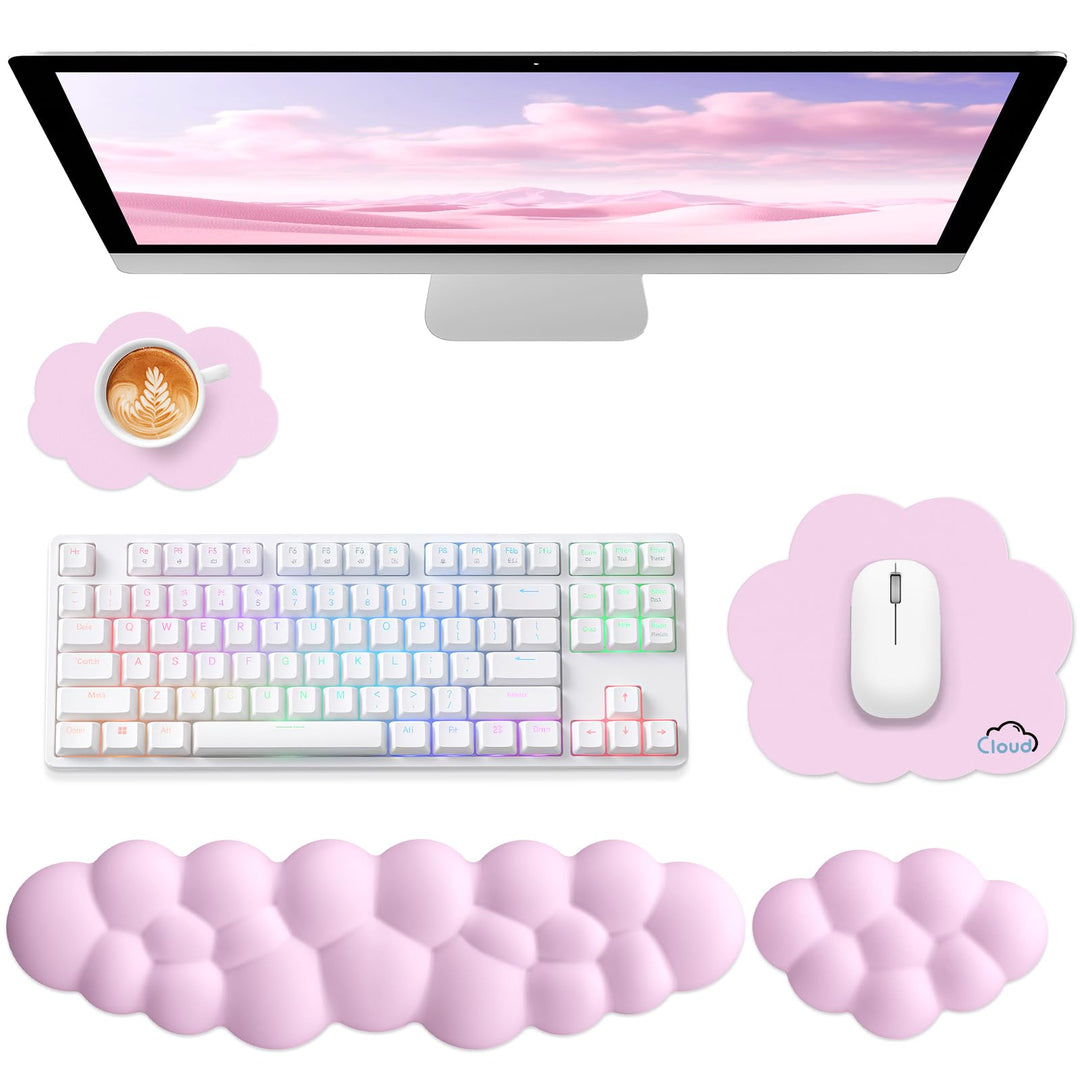 Memory‑Schaum Cloud Handballenauflage Tastatur‑Set, 4‑in‑1: Ergonomische Tastatur Handballenstütze &
