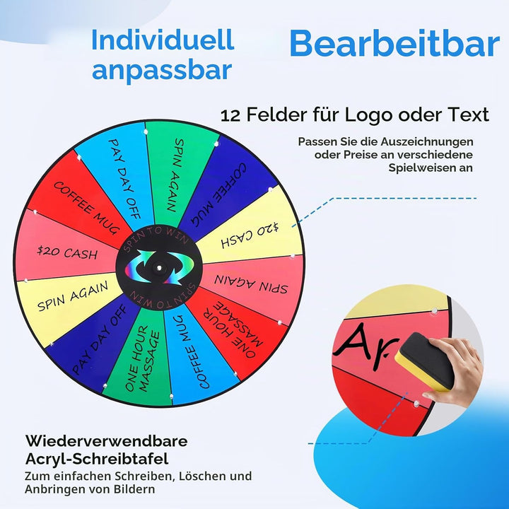 17'' Glücksrad zum Drehen Gross mit 14 Farben, 43cm Höhenverstellbar Gluecksrad Gluecksrad Spielzeug