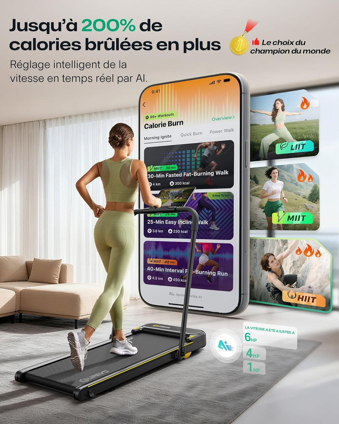 UREVO Laufband, faltbar, mit App, 3-in-1, elektrisches Laufband, 1-10 km/h, doppelte Dämpfung, mit L