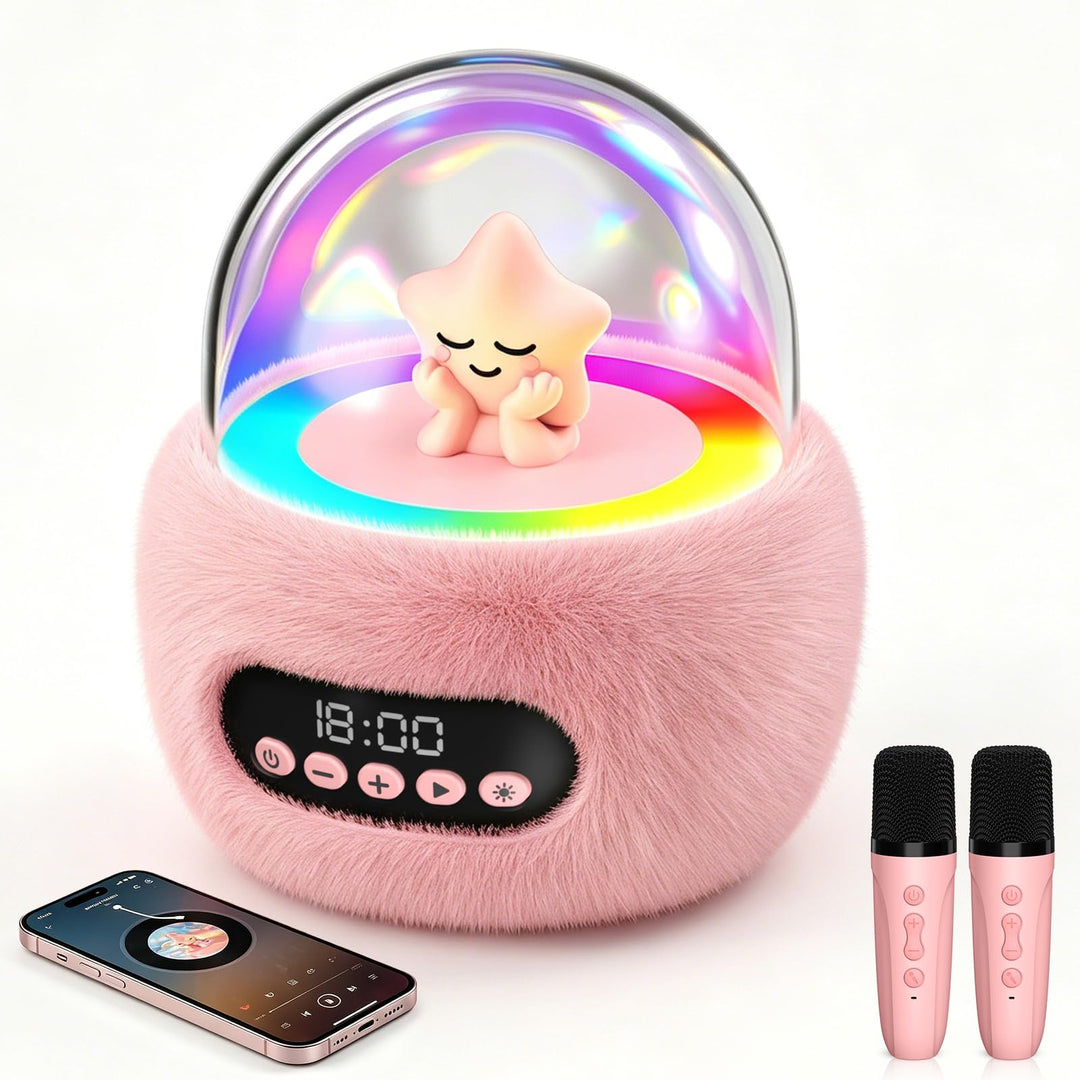Karaoke Maschine mit 2 Bluetooth Mikrofonen für Kinder 3-8 Jahre | Tragbar, Sichere 85dB Lautstärke,