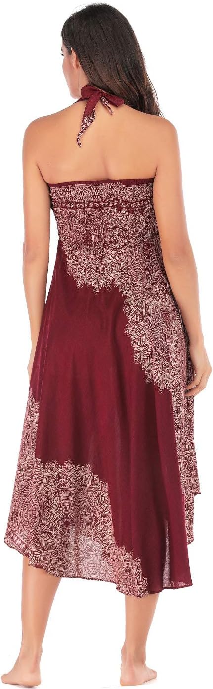 FEOYA 2 in 1 Rock Damen Lang Sommer Maxirock Boho Strandrock Blumen Hohe Taille Hippie Sommerkleid E