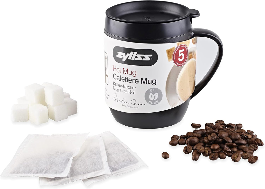 Zyliss E990001 Hot Mug Kaffeebecher, Plastik/Silikon, Grau, Thermobecher, Isoliert Reise Kaffeebeche