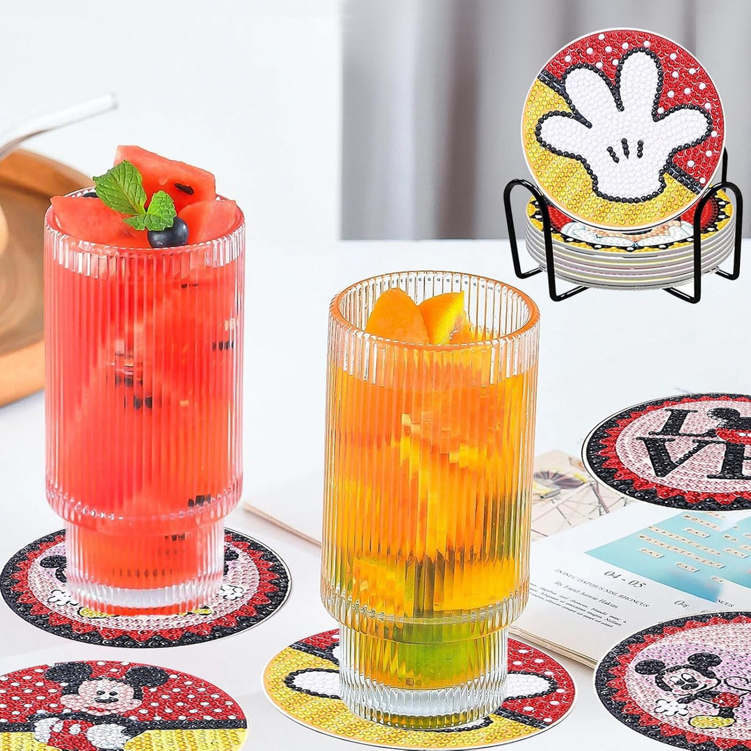 8 Stück Diamant Malerei Untersetzer mit Halter, DIY Mickey Minnie Malsets für Erwachsene und Kinder