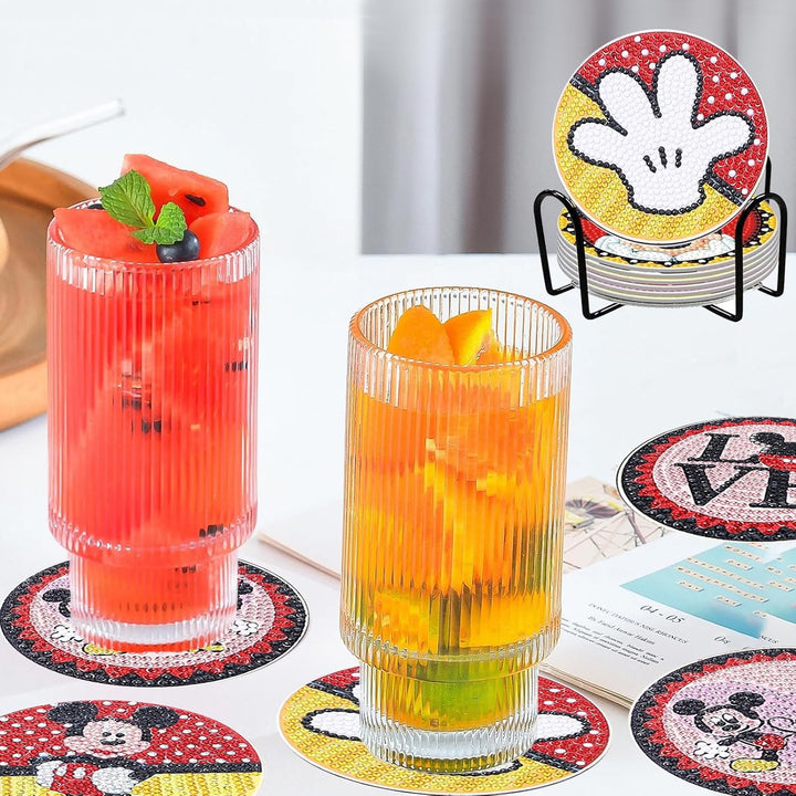 8 Stück Diamant Malerei Untersetzer mit Halter, DIY Mickey Minnie Malsets für Erwachsene und Kinder