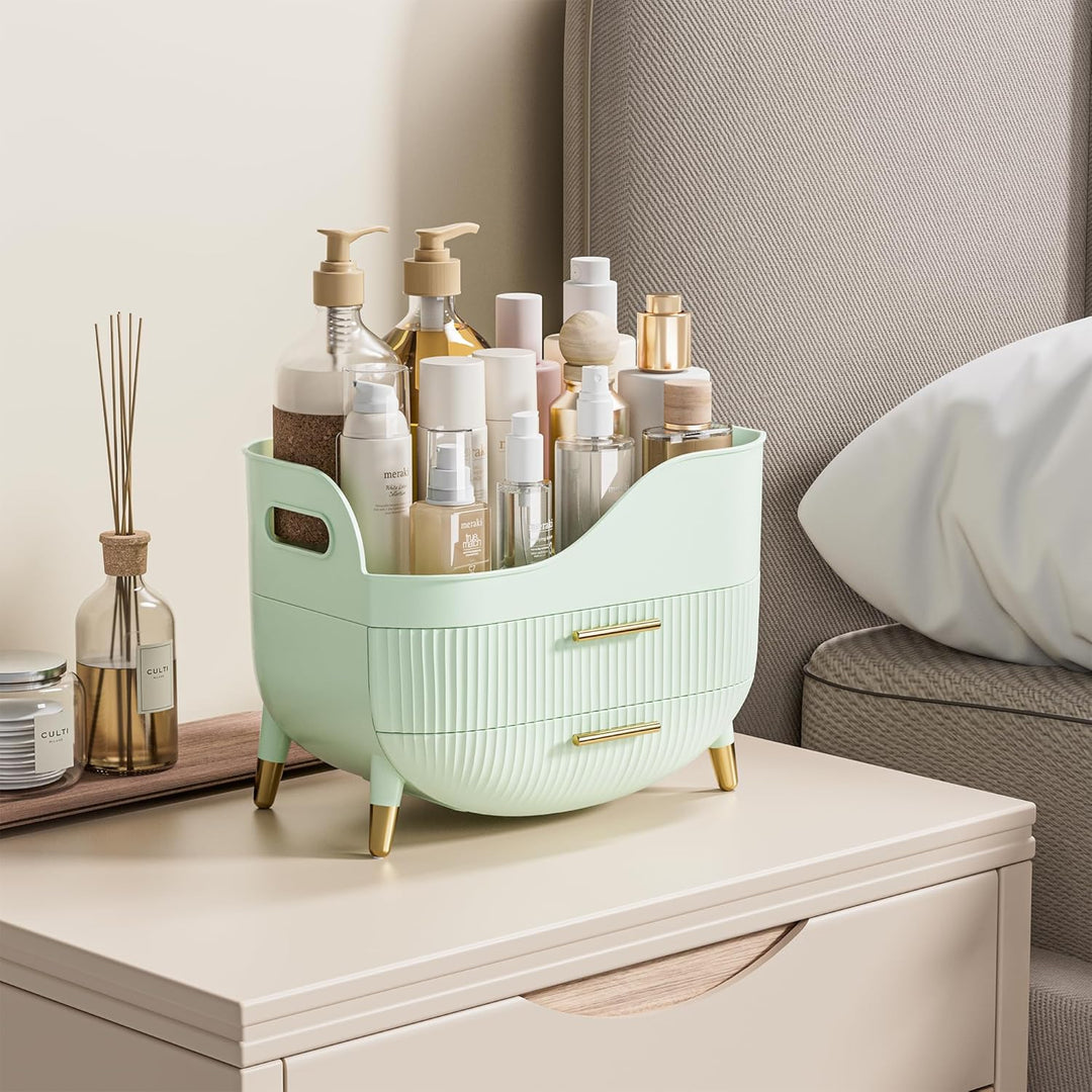 VG VISIONGOOD Make Up Organizer mit 2 Schubladen, Grosse Anti-Rutsch Schminktisch Organizer, Kosmeti