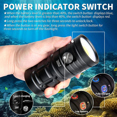 Tauchlampe,LetonPower TS 10000Lumens Unterwasser taschenlamp,100m Unterwasser videoleuchte,taucherla