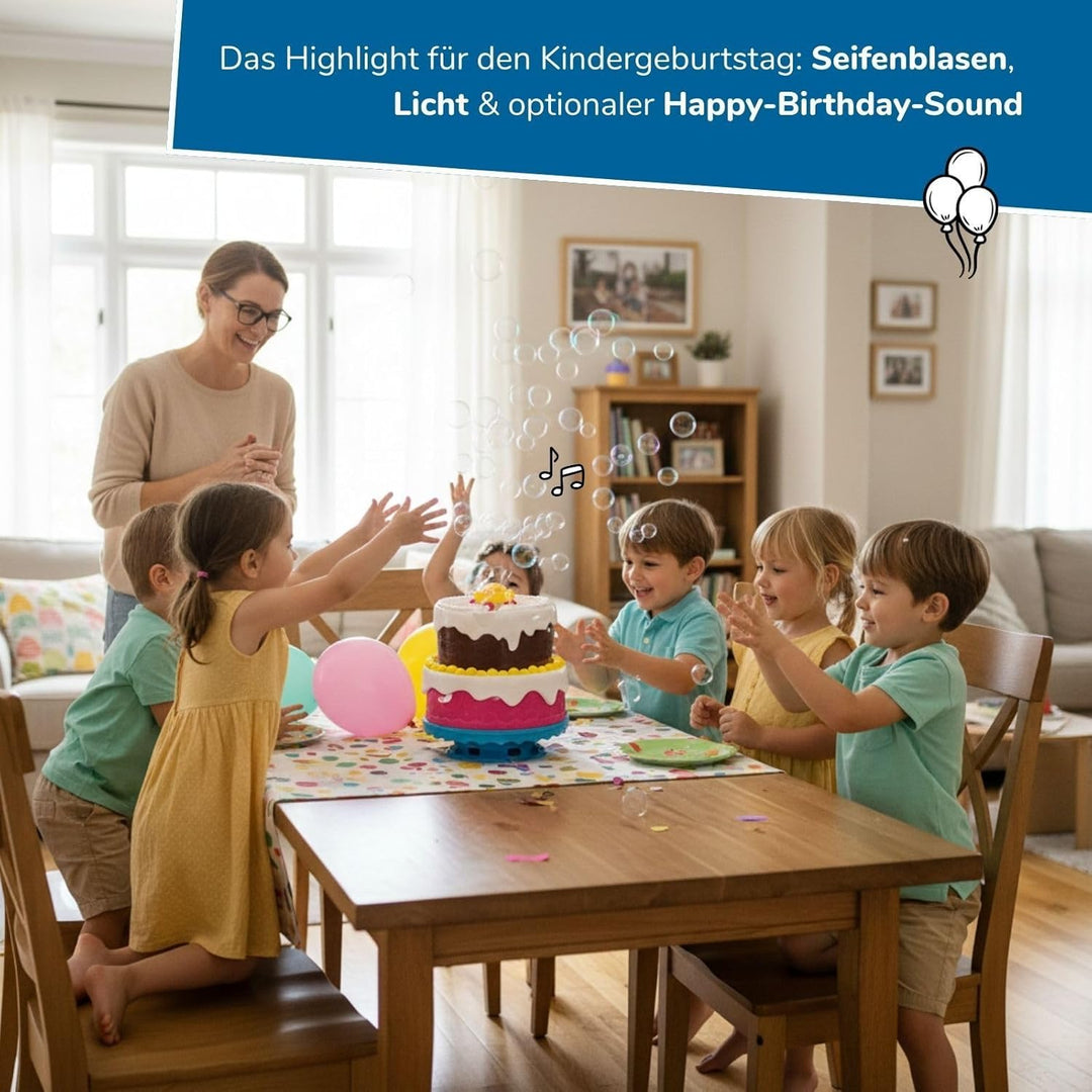 alldoro 68707 2-in-1 Seifenblasen-Set, Seifenblasenmaschine Torte mit Licht &amp; Sound &amp; Seifenblasen-F