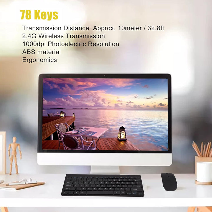 Kabelloses Tastatur Maus Set, 2.4 GHz Mini Tastatur Mouse Ultra-Dünne Funktastatur, Leise Tasten, Sc