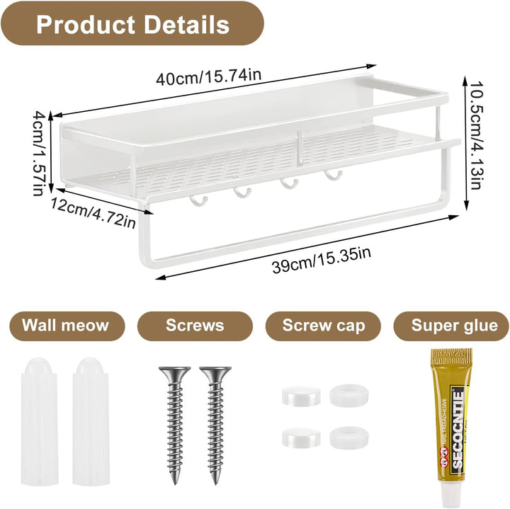 devesanter Duschablage ohne Bohren 2 Stück 40cm Badezimmer Regal,Dusch-Shampoo-Regal mit Handtuchhal