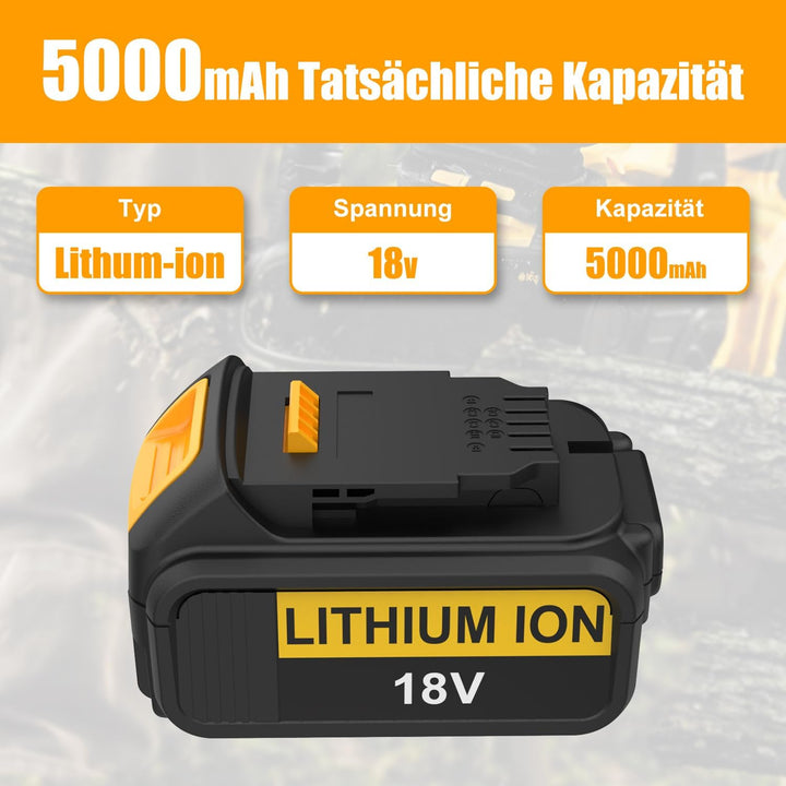 Energup 2 Stück 18V 5.0Ah Ersatzakku + DCB102 Ladegerät für Dewalt Akku 18V DCB184 DCB200 DCB182 DCB