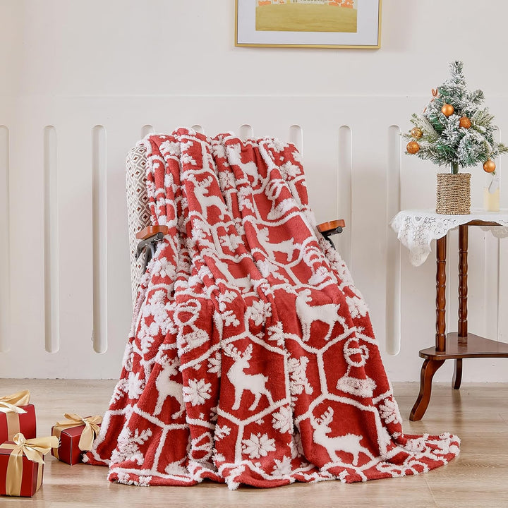 WONGS BEDDING Weihnachtsdecke Kuscheldecke 220x240 cm Flauschig Weihnachts Decke Wohndecke Warme Fle
