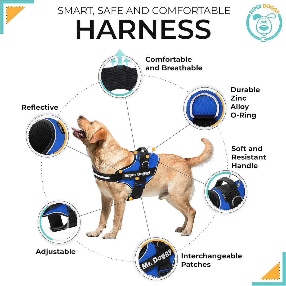 SUPER DOGGY Personalisiertes Hundegeschirr - Reflektierendes und sicheres Hundegeschirr - Enthält 2