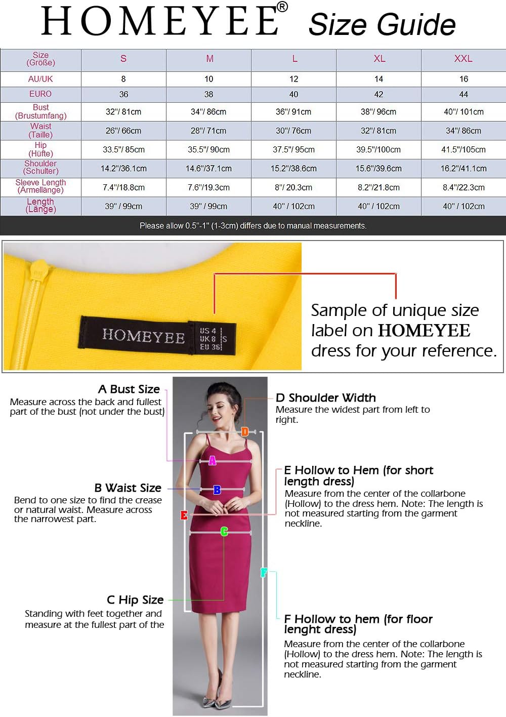 HOMEYEE Damen Elegant V-Ausschnitt mit Rüschen Sleeve Stretch Party Kleid B572, Dunkelblau