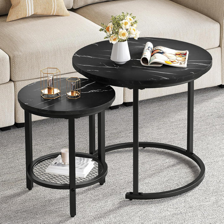 YITAHOME Couchtisch 2er Set Rund, Wohnzimmertisch Modern mit Stauraum, Beistelltisch 2er Set Stapelb