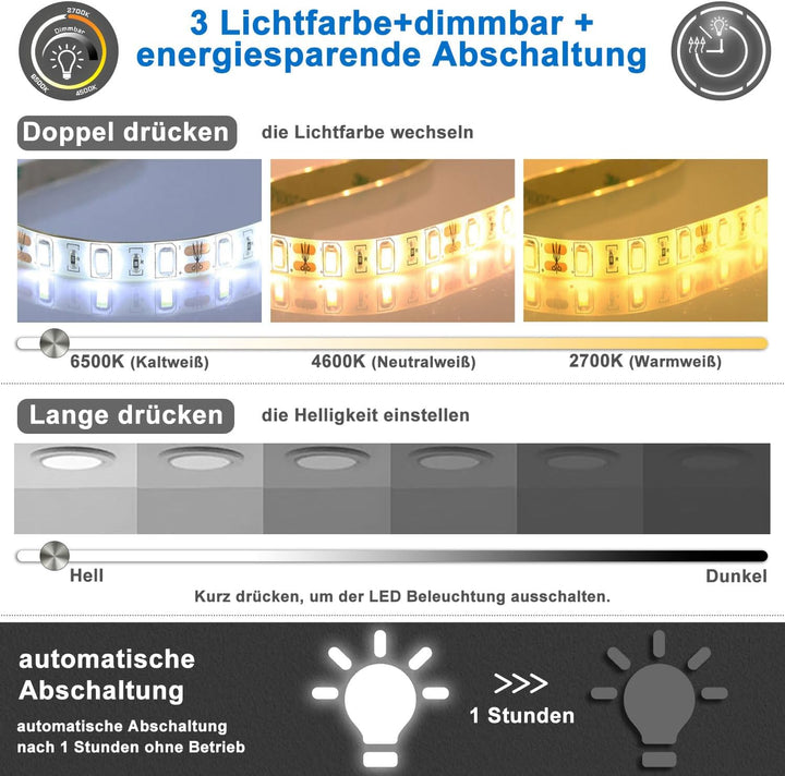 Aica Sanitär Badspiegel Rund 80cm Schwarz Spiegel mit LED Beleuchtung Warm/Neutral/Kaltweiss dimmbar