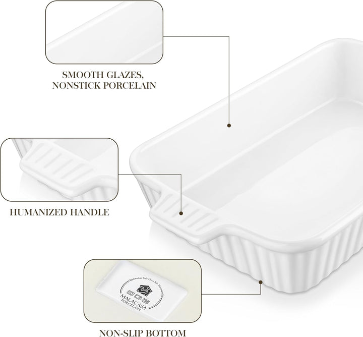 MALACASA, Serie Bake.Bake, Auflaufform gross 37.5 cm mit 3 Liter für 4-6 Personen, Keramik Auflauffo