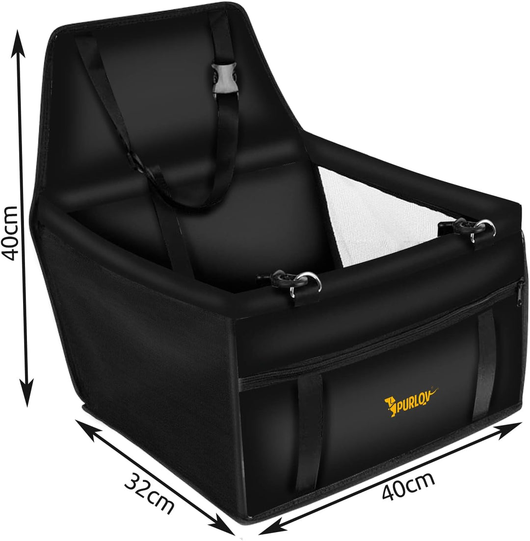 PURLOV Faltbarer Autositz für Hunde & Katzen – 40x40x32cm – Wasserdicht, mit Sicherheitsgurt & Netzf