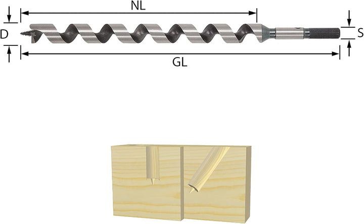 ENT 41059 Schlangenbohrer WS, Durchmesser (D) 20 mm, NL 390 mm, GL 460 mm, S 12 mm 6-kant D=20 / NL=