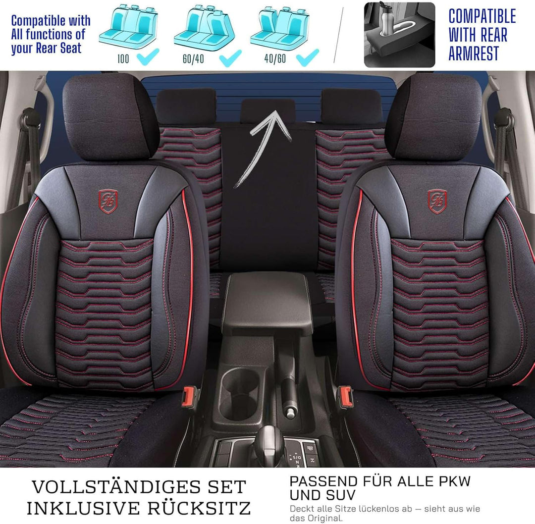 Autositzbezüge Universal für PKW & SUV – Premium Vordersitze Auto Sitzbezug aus Piqué-Stoff, Schwarz