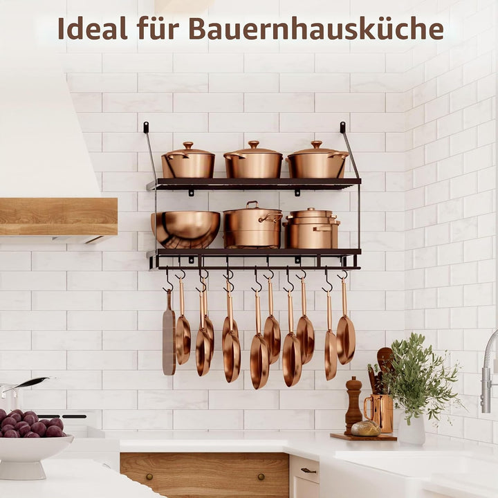 KES Ölbronze Doppel Küchenregal Pfannenhalter Küchenutensilienhalter Küche Pfannenhalter mit 12 Hake