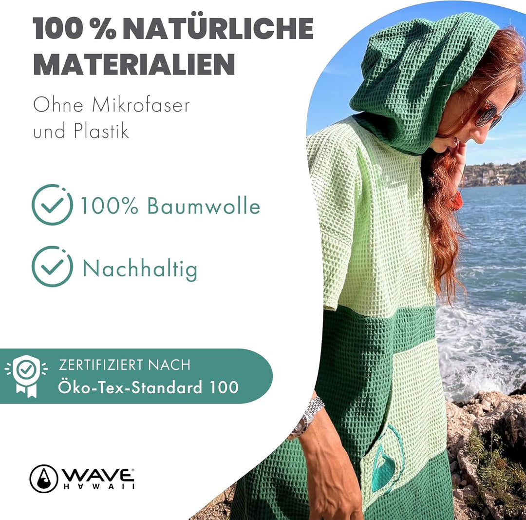 WAVE HAWAII Bade-Poncho Damen & Herren Breese | Grösse L/XL, 170-200cm I 100% Baumwolle Surf-Poncho
