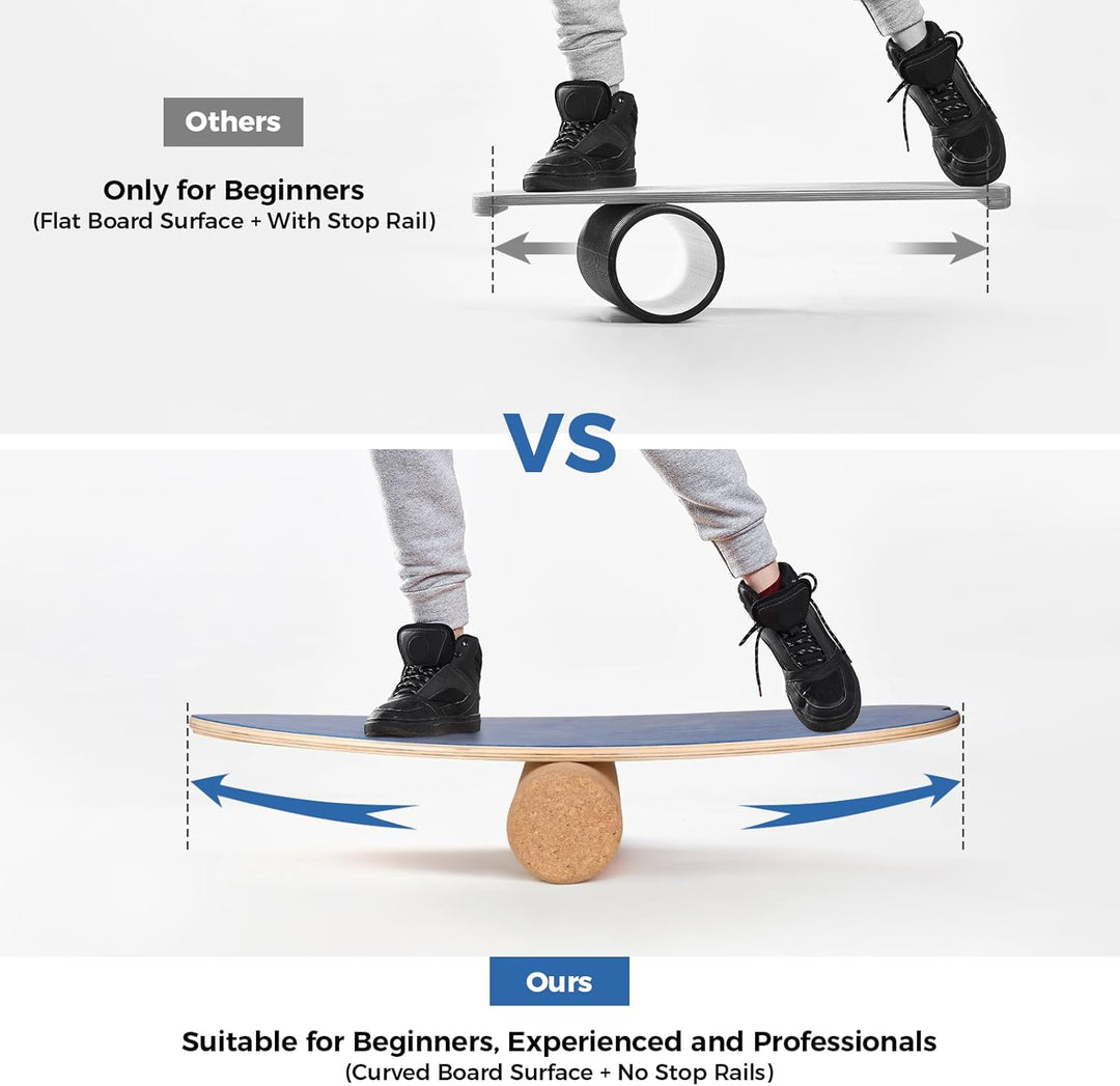 Cowiewie Balance Board, 15mm Dickes BalanceBoard + 10mm Korkrolle, Balance-Board Maximale Belastung