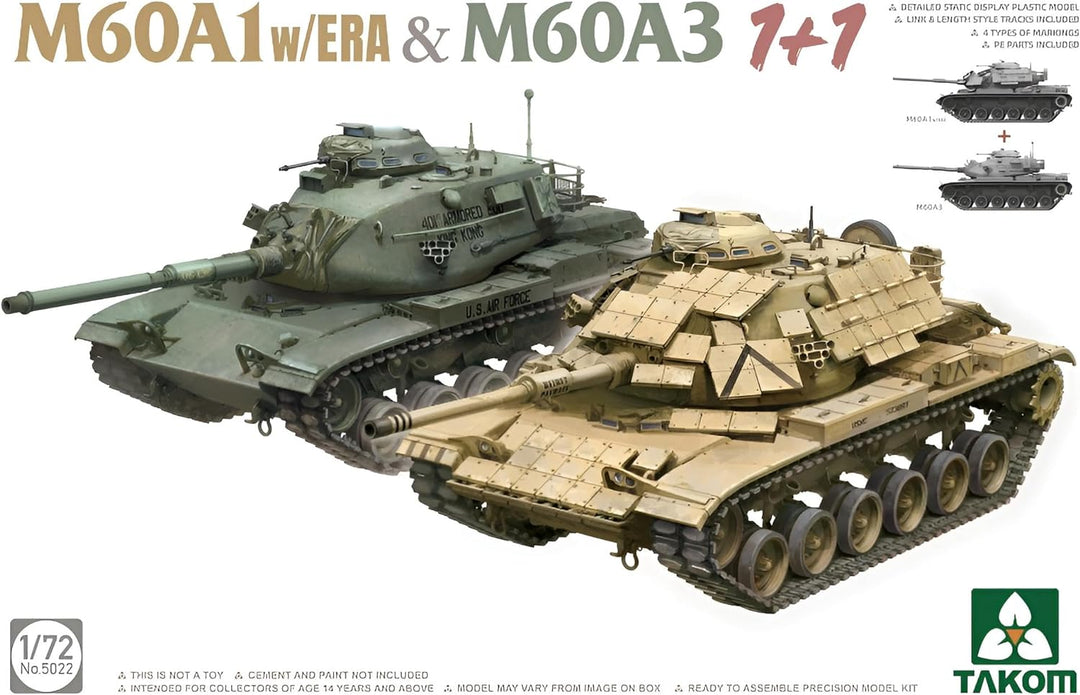 TAKOM TAK5022-2 Kits Combo M60A1 with ERA (Reaktivpanzerung) & M60A3 (1+1) Massstab 1:72 Modellbau P