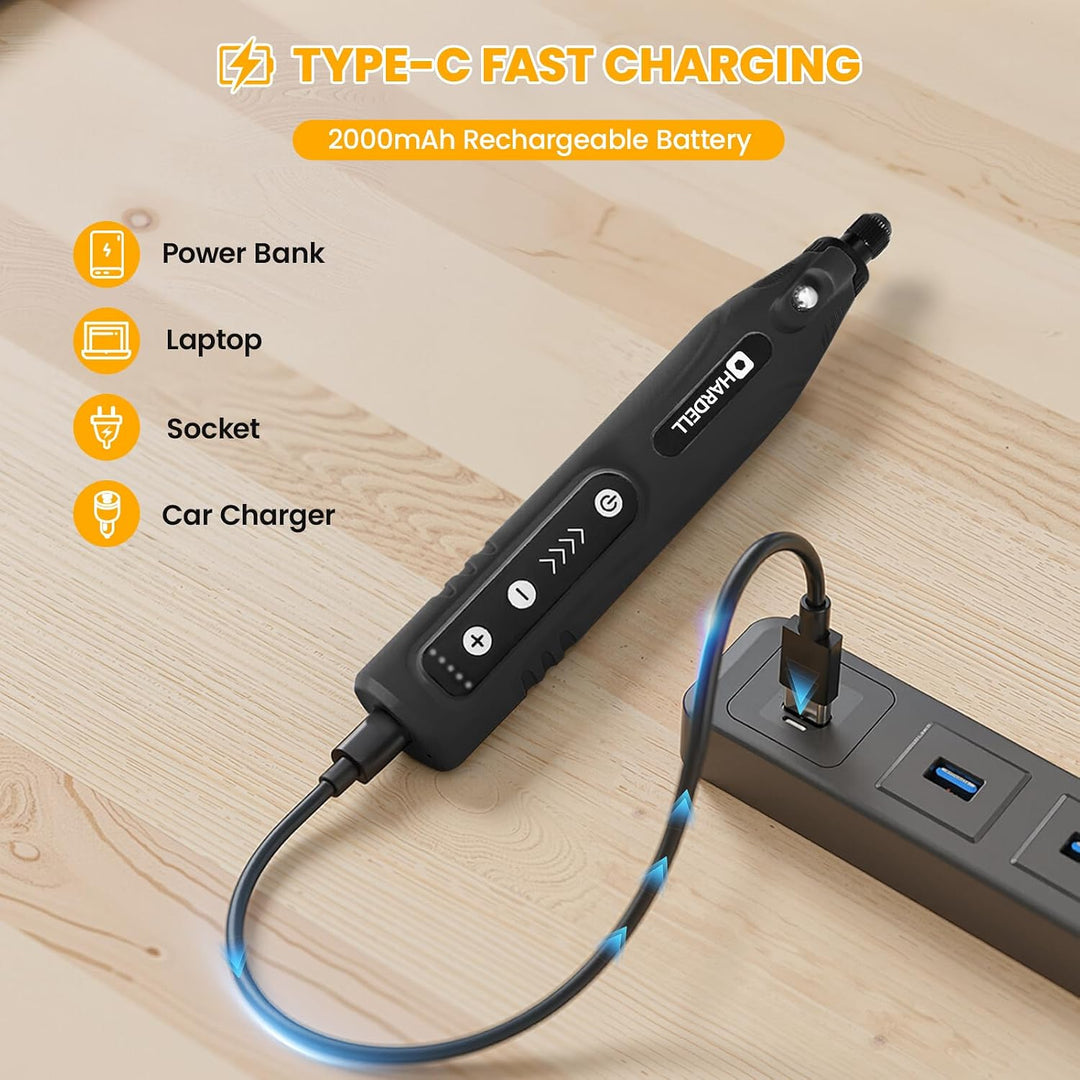 HARDELL Mini Akku Rotationswerkzeug 4V, Kabelloses Multifunktionswerkzeug | 5 Geschwindigkeitsstufen