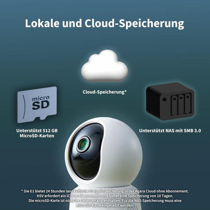 Aqara 2K Innenraum-Sicherheitskamera E1, Schwenken & Neigen, HomeKit Secure Video, Zwei-Wege-Audio,