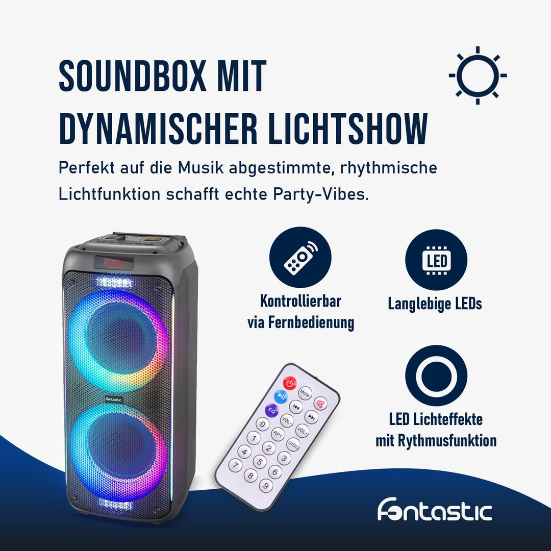 Fontastic Party-Lautsprecher Zeal - Bluetooth Lautsprecher mit USB-Wiedergabe, AUX und MicroSD - Kar