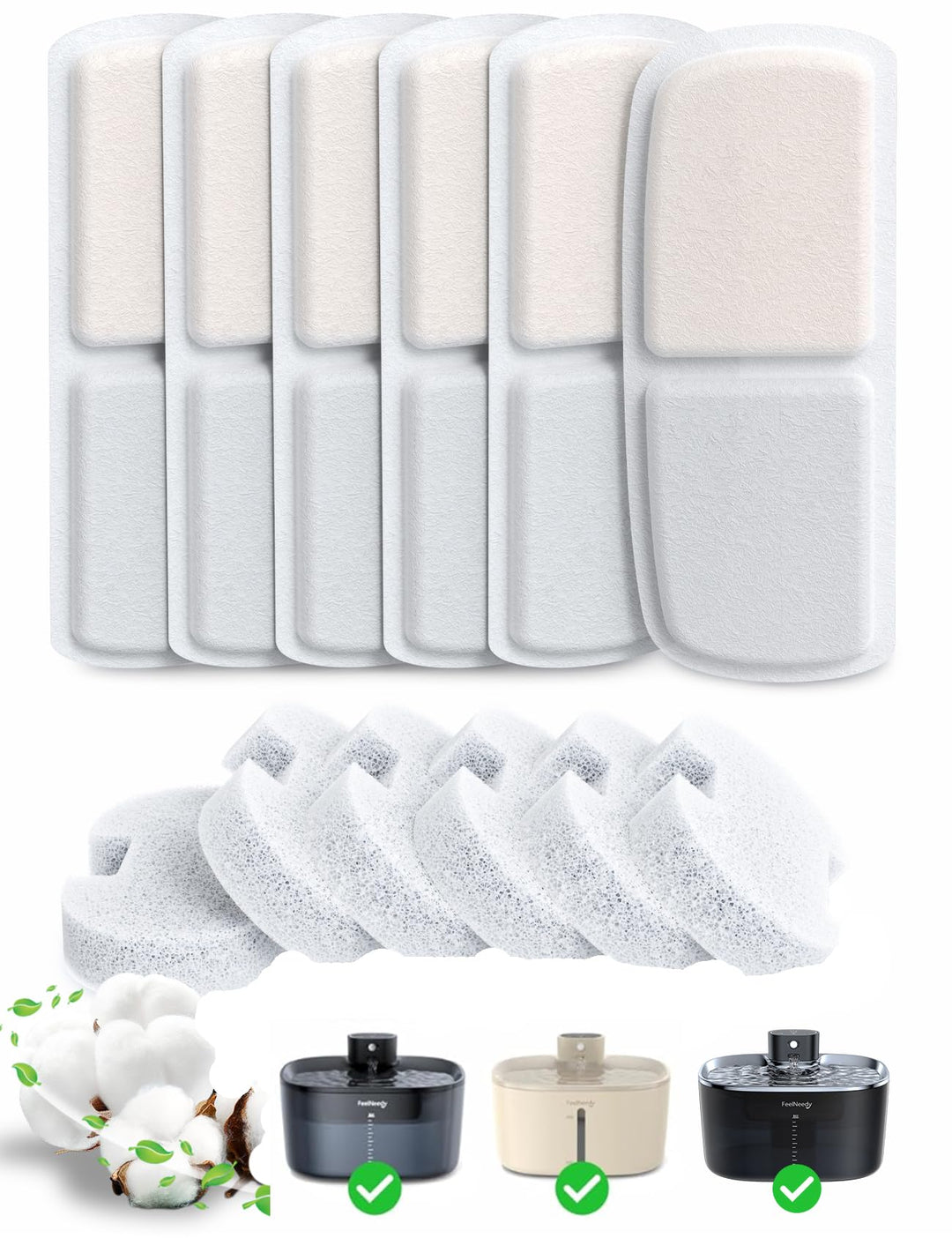 6 Stück Wasserfilter Kartuschen+6 Stück Wasserpumpenschwämme für Katzenbrunnen, Ersatz für FN-W07 Ka