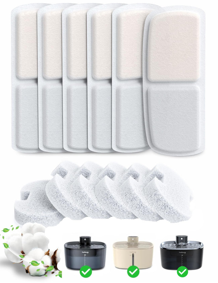 6 Stück Wasserfilter Kartuschen+6 Stück Wasserpumpenschwämme für Katzenbrunnen, Ersatz für FN-W07 Ka