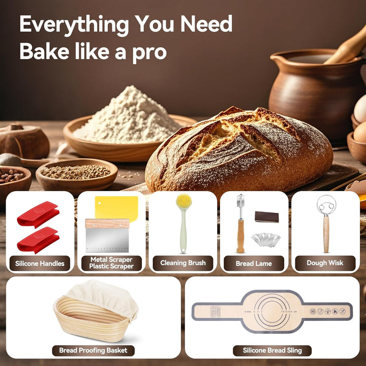 W&H Brotbackform mit Deckel,Gusseisen Topf inkl. Gärkorb, Ideal als Kastenform Brot, Toastbrot Backf