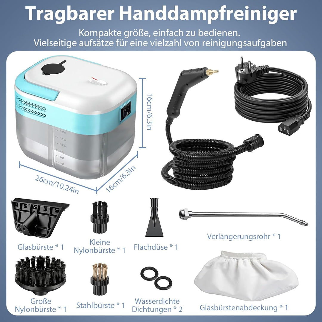 1.4L Dampfreiniger Handgerät, Tragbarer Handdampfreiniger mit 7 Zubehörteilen, Steam Cleaner, 15s Sc