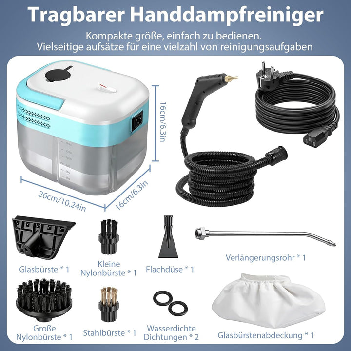 1.4L Dampfreiniger Handgerät, Tragbarer Handdampfreiniger mit 7 Zubehörteilen, Steam Cleaner, 15s Sc