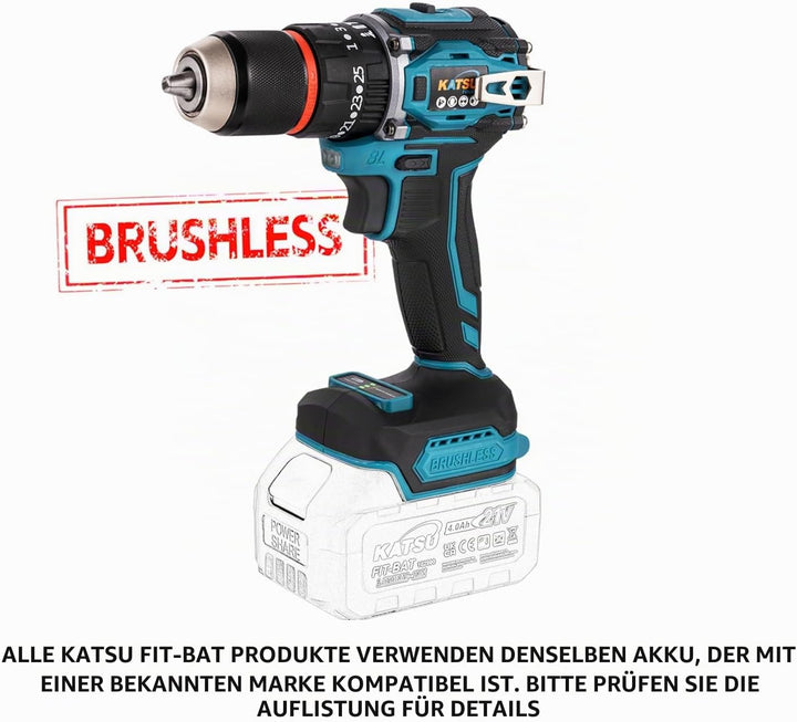 KATSU FIT-BAT 21V 3-in-1 Bürstenloser Akku-Schlagbohrschrauber, 13 mm Bohrfutter, LED-Licht, Metallh