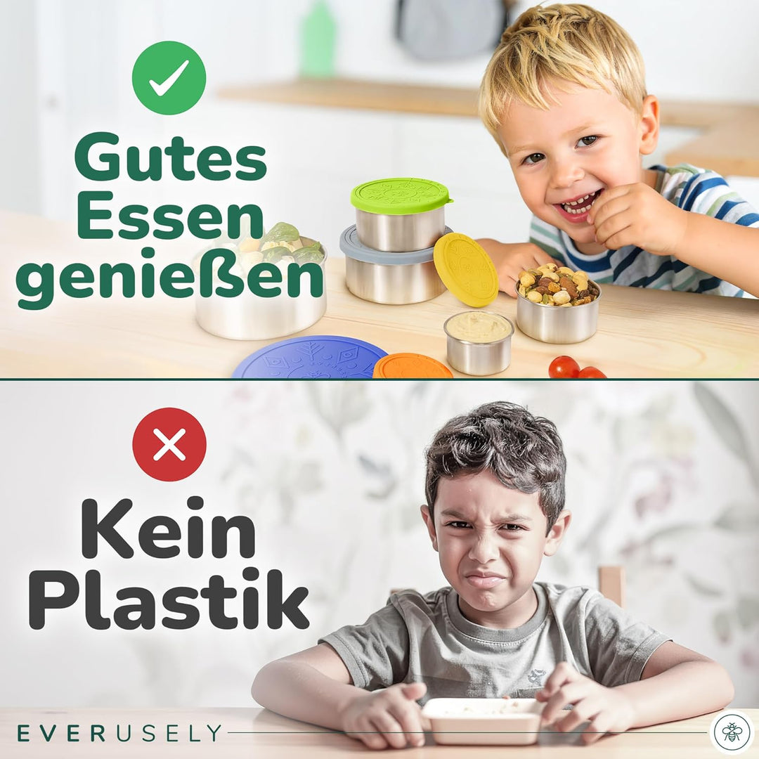 Everusely - Edelstahlbehälter mit Deckel - 5er-Set, Sommerkollektion - Auslaufsichere Edelstahl-Lebe